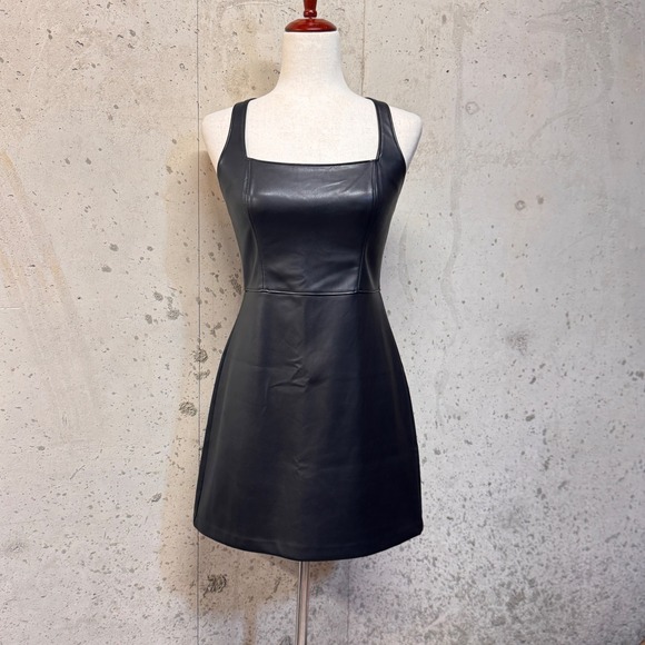 Abercrombie & Fitch Dresses & Skirts - Abercrombie & Fitch Vegan Leather Dress Women S Black Mini Square Neck Edgy Goth